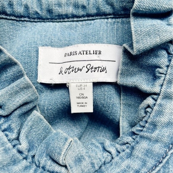 Paris Atelier & Other Stories Embroidered Western Denim Boho Shirt Womens Size 4 - Picture 9 of 12